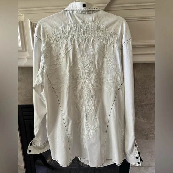ROAR Buckle Y2K Men’s Refined Embroidered Button White Western Style Shirt XL - Picture 2 of 16